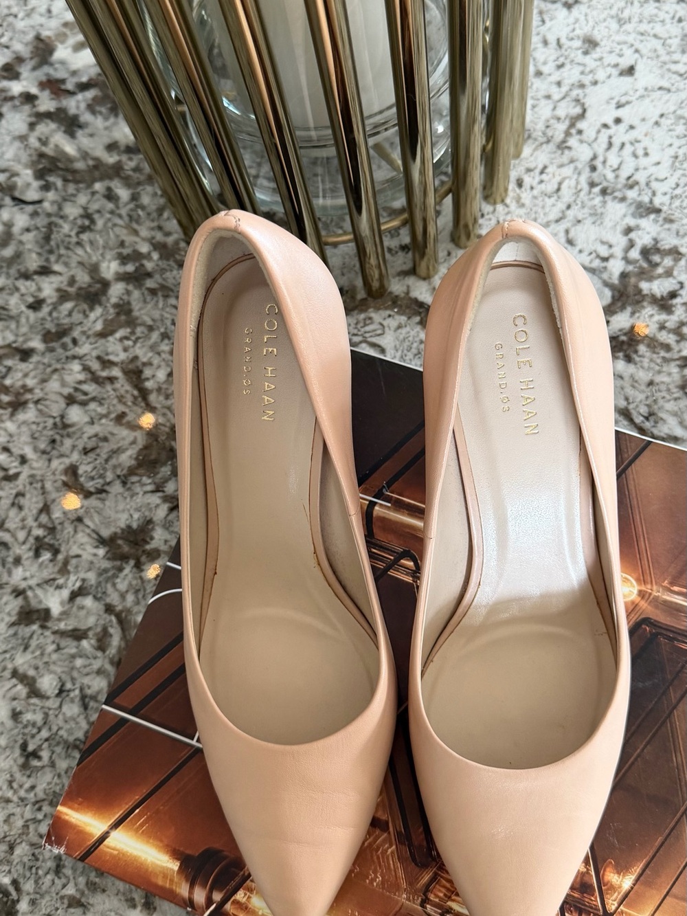 Cole Haan Blush Leather Pointed-Toe Pumps, size 7